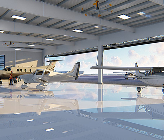 Hangar with airplanes