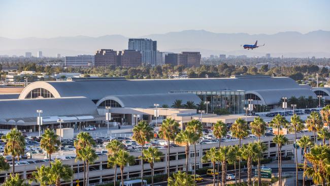 Airplane landing at John Wayne Airport