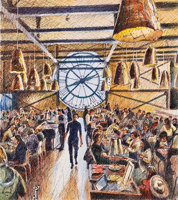 MUSEE D'ORSAY CAFE COMPANA, PARIS, Watercolor over ink on paper, 2019