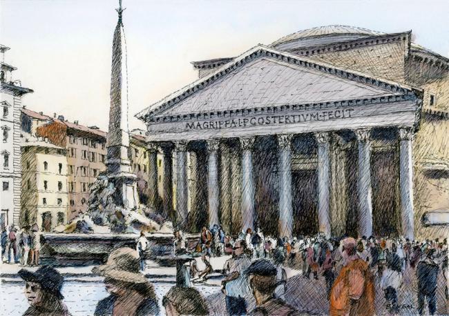 THE PANTHEON, ROME,  Watercolor over ink on paper, 2018