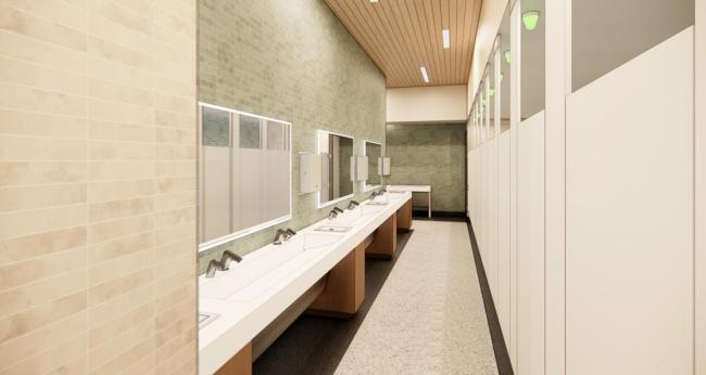 Rendering of interior restroom improvements